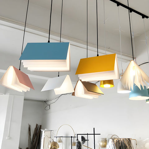 Pendant Light with Folded Book-Shaped Shade