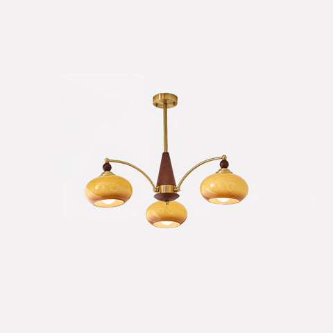 Chandelier with Three Rounded Glass Shades and Retro Style