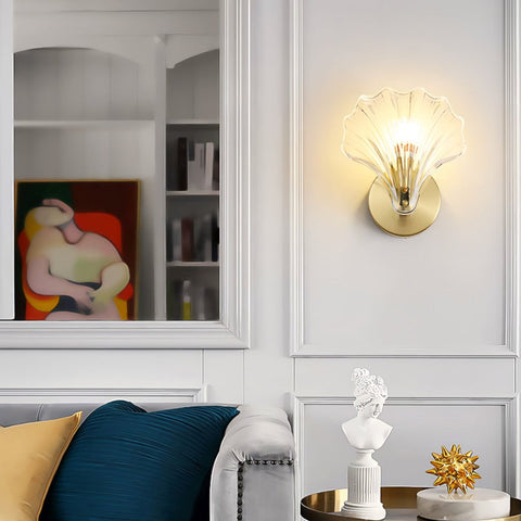 Wall Light with Brass and Glass Seashell Shade