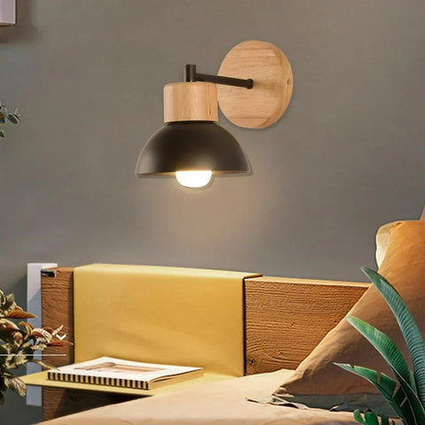 Wall Light with Wood and Iron Shade