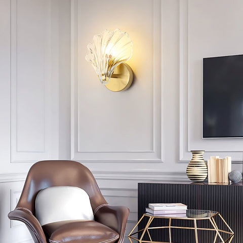 Wall Light with Brass and Glass Seashell Shade