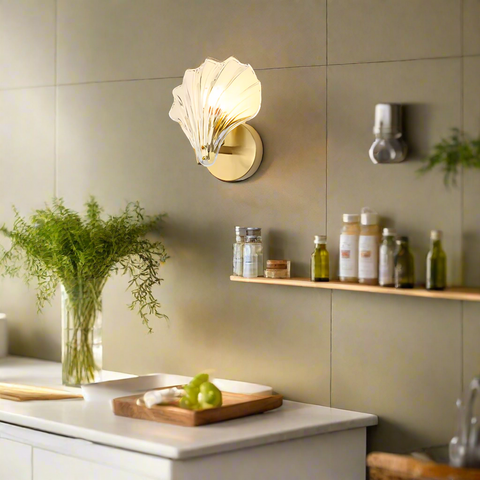 Wall Light with Brass and Glass Seashell Shade