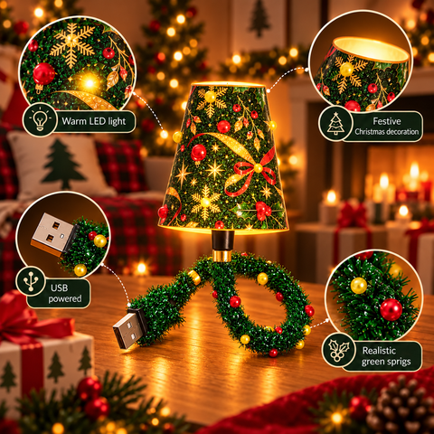 USB Christmas Table Lamp with Festive Decorative Shade for Seasonal Home Lighting