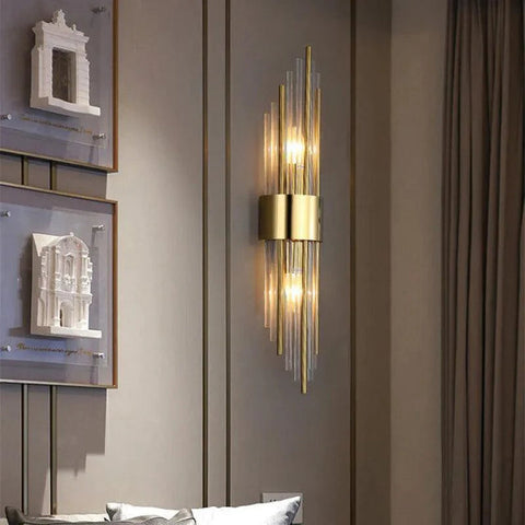 Crystal Glass Wall Light with Stainless Steel Frame and Decorative Vertical Design