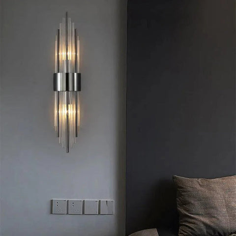 Crystal Glass Wall Light with Stainless Steel Frame and Decorative Vertical Design