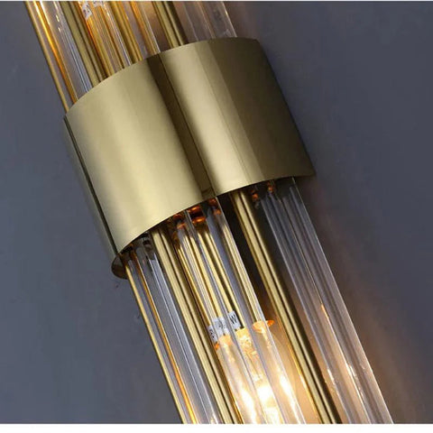 Crystal Glass Wall Light with Stainless Steel Frame and Decorative Vertical Design