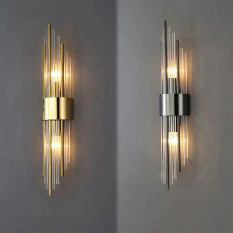 Crystal Glass Wall Light with Stainless Steel Frame and Decorative Vertical Design