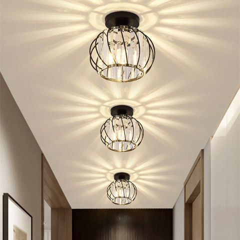 Crystal Cage Flush Mount Ceiling Light for Hallways and Bedrooms