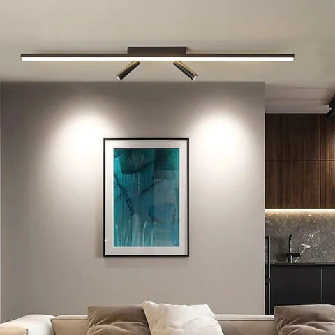 Linear LED Ceiling Light with Adjustable Spotlights for Living Rooms
