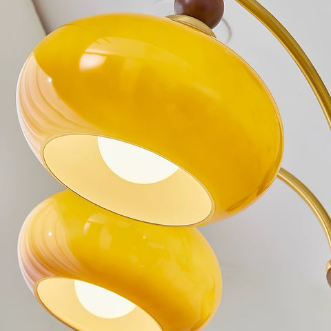 Chandelier with Three Rounded Glass Shades and Retro Style