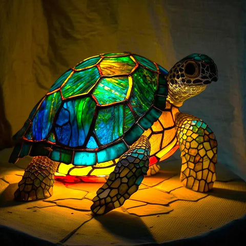 Stained Glass Mosaic Animal Accent Lamp with Sculptural Design