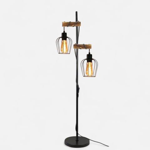 Vintage Wooden Floor Lamp – Industrial Metal Design for Living Room