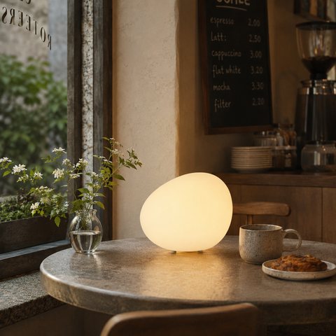 Table Lamp with Smooth Pebble Shape and Three Light Colors