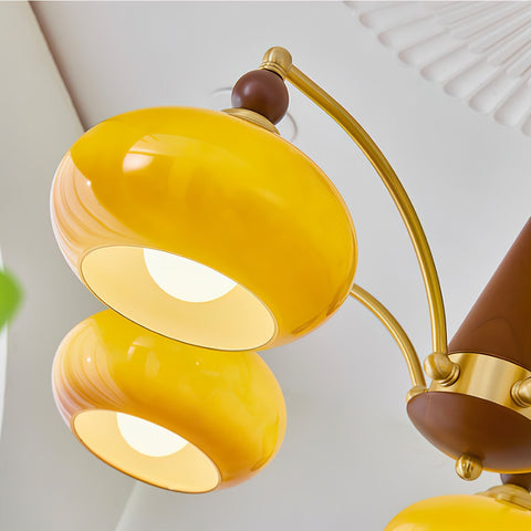 Chandelier with Three Rounded Glass Shades and Retro Style