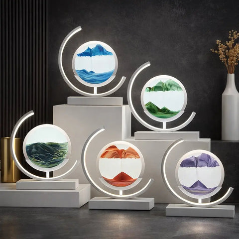 Rotating LED Sand Art Table Lamp with Touch Control and Adjustable Lighting