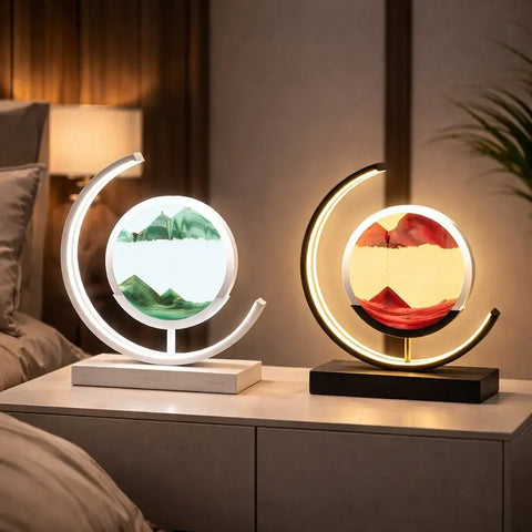 Rotating LED Sand Art Table Lamp with Touch Control and Adjustable Lighting