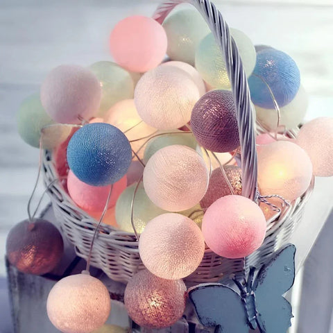 Cotton Ball String Lights with Length and Color Options