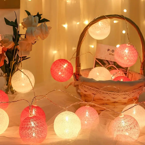 Cotton Ball String Lights with Length and Color Options