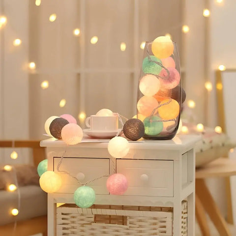 Cotton Ball String Lights with Length and Color Options