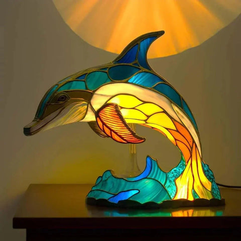 Stained Glass Mosaic Animal Accent Lamp with Sculptural Design