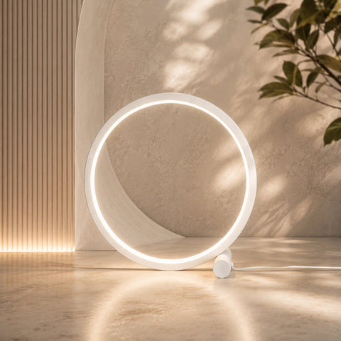 Round Dimmable LED Table Lamp for Modern Minimalist Bedroom, Living Room and Desk Lighting
