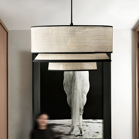 Pendant Light with Layered Linen and Floating Drum Shade