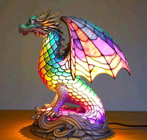 Stained Glass Mosaic Animal Accent Lamp with Sculptural Design
