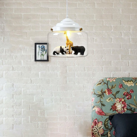 Pendant Light with Glass Display Shade and Playful Zoo Detail
