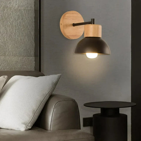 Wall Light with Wood and Iron Shade