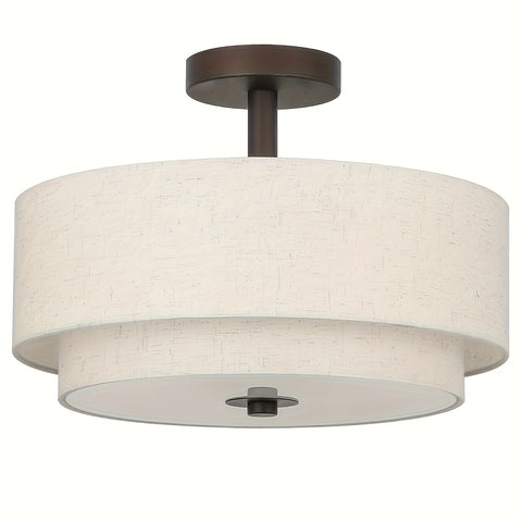 Modern Linen Drum Semi-Flush Mount Ceiling Light