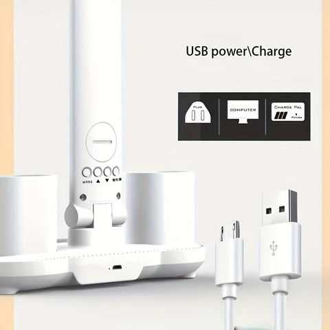 Adjustable Dual-Head LED Desk Lamp with Clock and USB Power
