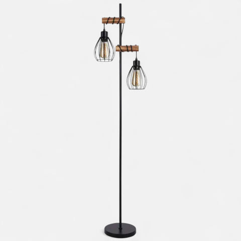 Vintage Wooden Floor Lamp – Industrial Metal Design for Living Room