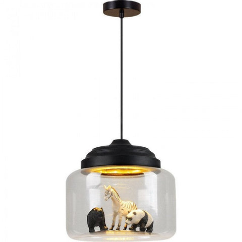 Pendant Light with Glass Display Shade and Playful Zoo Detail