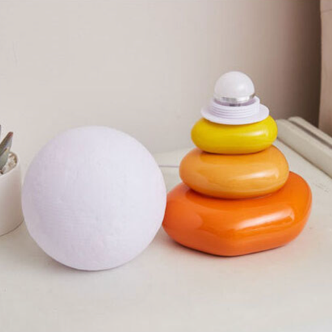 LED Table Lamp with Glazed Ceramic Base and Textured Lunar Globe