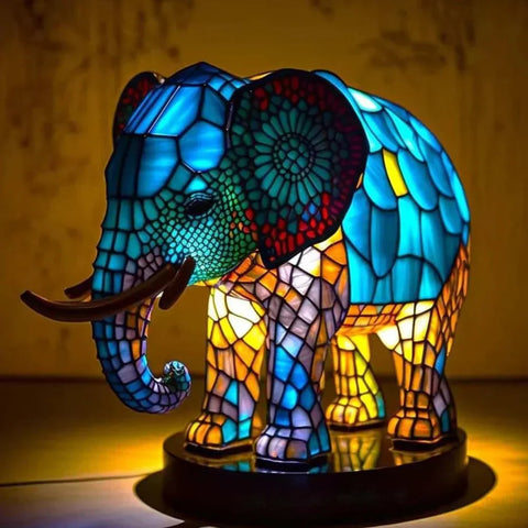 Stained Glass Mosaic Animal Accent Lamp with Sculptural Design