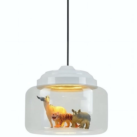 Pendant Light with Glass Display Shade and Playful Zoo Detail