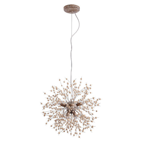 Wood Bead Starburst Pendant Light with Multiple Bulbs — product view