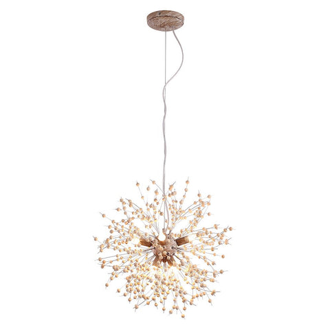 Wood Bead Starburst Pendant Light with Multiple Bulbs — product view
