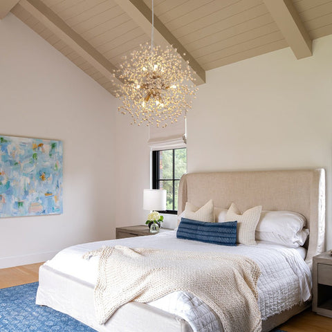 Wood Bead Starburst Pendant Light with Multiple Bulbs — product view