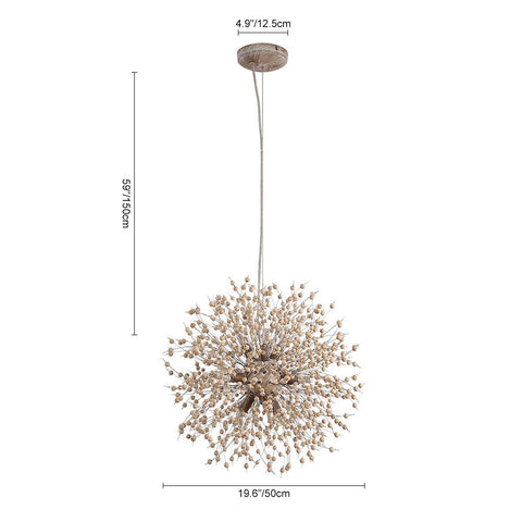 Wood Bead Starburst Pendant Light with Multiple Bulbs — product view
