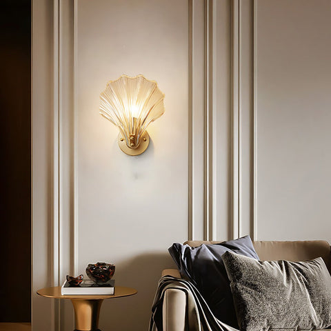 Wall Light with Brass and Glass Seashell Shade