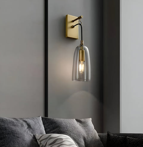 Wall Light with Copper Finish and Suspended Glass Shade