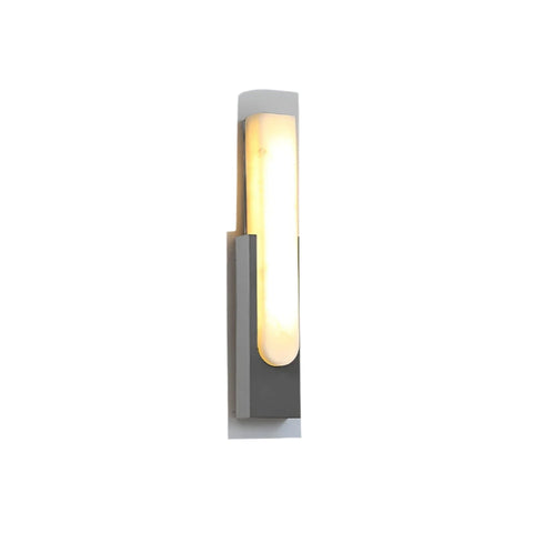 Modern Alabaster LED Wall Lamp with Gold Metal Frame, Minimalist Hardwired Sconce for Bedroom and Hallway