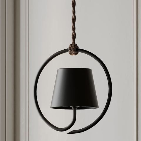 Rechargeable LED Pendant Lamp with Circular Frame, Touch Dimming and Warm Light