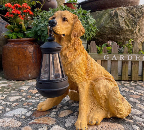 Solar LED Dog Garden Statue with Dusk-Activated Lighting