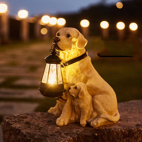 Solar LED Dog Garden Statue with Dusk-Activated Lighting