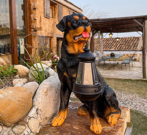 Solar LED Dog Garden Statue with Dusk-Activated Lighting