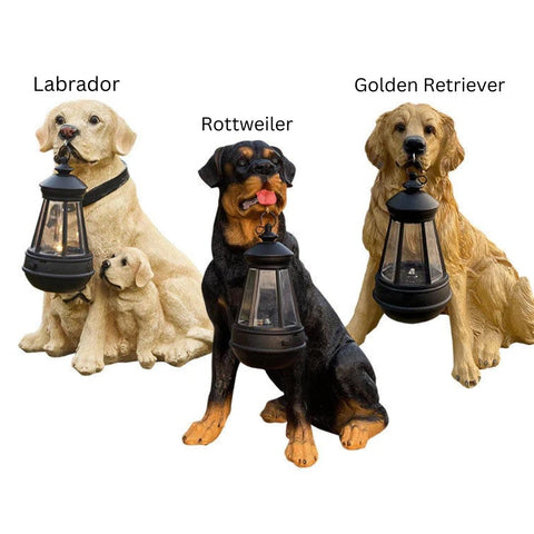 Solar LED Dog Garden Statue with Dusk-Activated Lighting