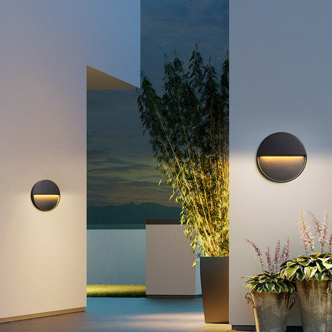 Round Aluminium LED Wall Light with Recessed Glow for Outdoor Steps and Pathways