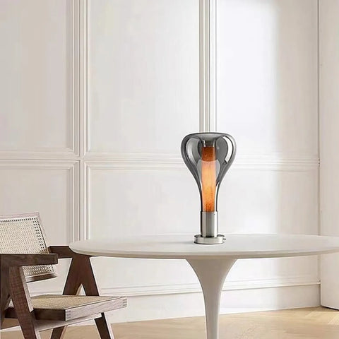 Artistic Glass Table Lamp with Warm LED Lighting and Sculptural Decorative Shade
